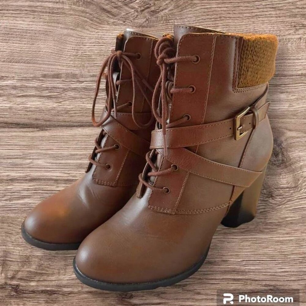 Brown Woman Dress Boot/Heel with Inner Zip